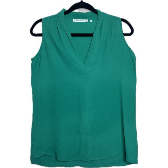 VIOLET + CLAIRE Pleated V-Neck Sleeveless Top Womens S Kelly Green Minimalist - Picture 1 of 9